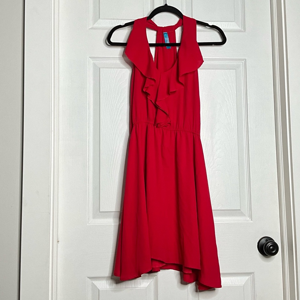 Buttons - Red Dress with Flowy Blouse detail - Size Medium